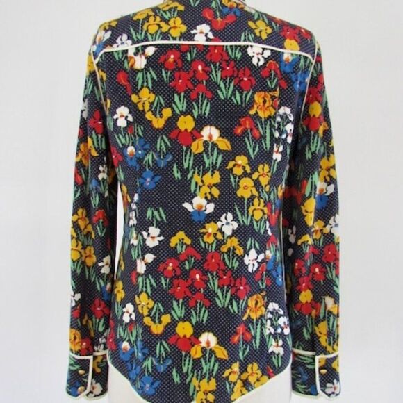 Tory Burch Floral & Polka Dot Silk Blouse Shirt Size 2 - Picture 4 of 16